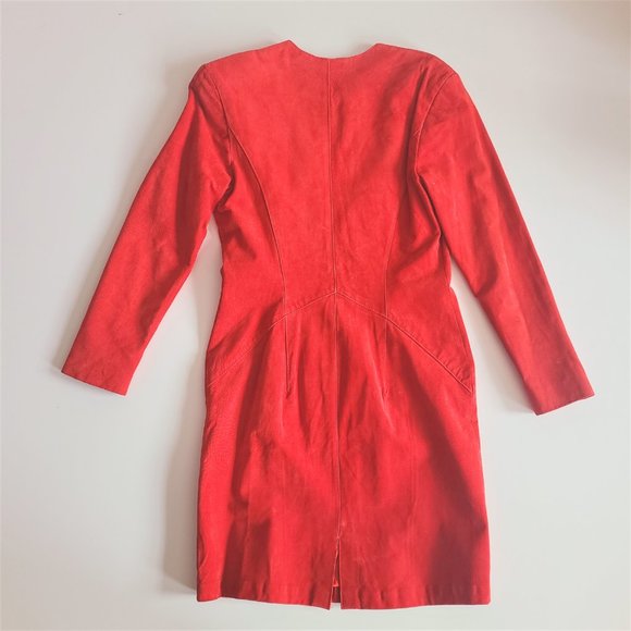 Vintage Bagatelle suede red dress with gold zippers. - Picture 7 of 15